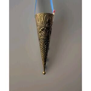 Brass Fireplace Cone Shaped Matchstick Holder Wall Pocket Vintage Repoussé Match